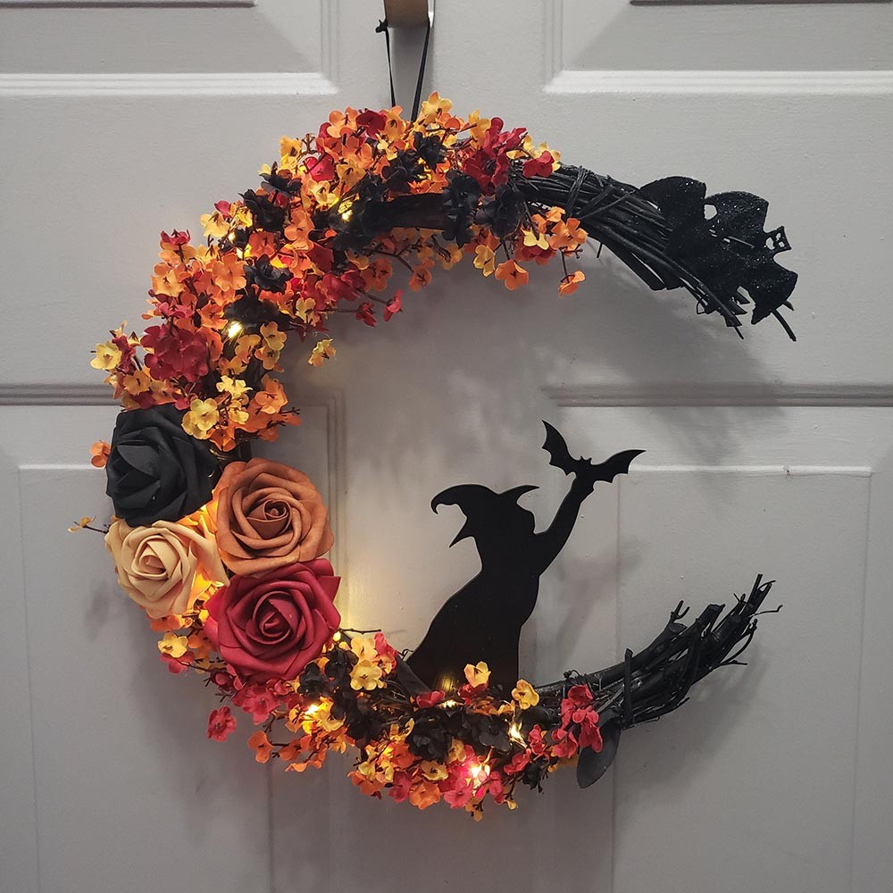 Witchy Cat Moon Wreath For Wall Decor