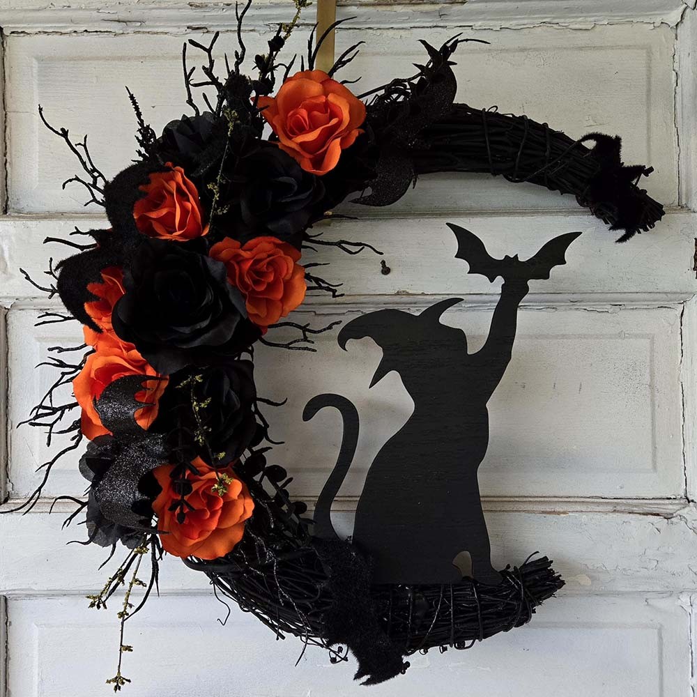 Witchy Cat Moon Wreath For Wall Decor