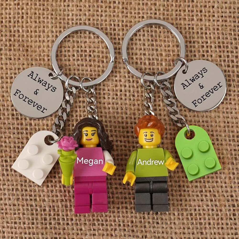 Personalized Tiny Figure Heart Keychain With Text on Disc For Couple Christmas Valentine's Day